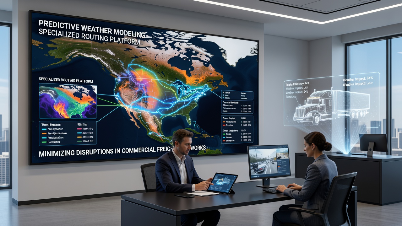 Exploring how predictive weather modeling integrates with specialized routing platforms to minimize disruptions in commercial freight networks