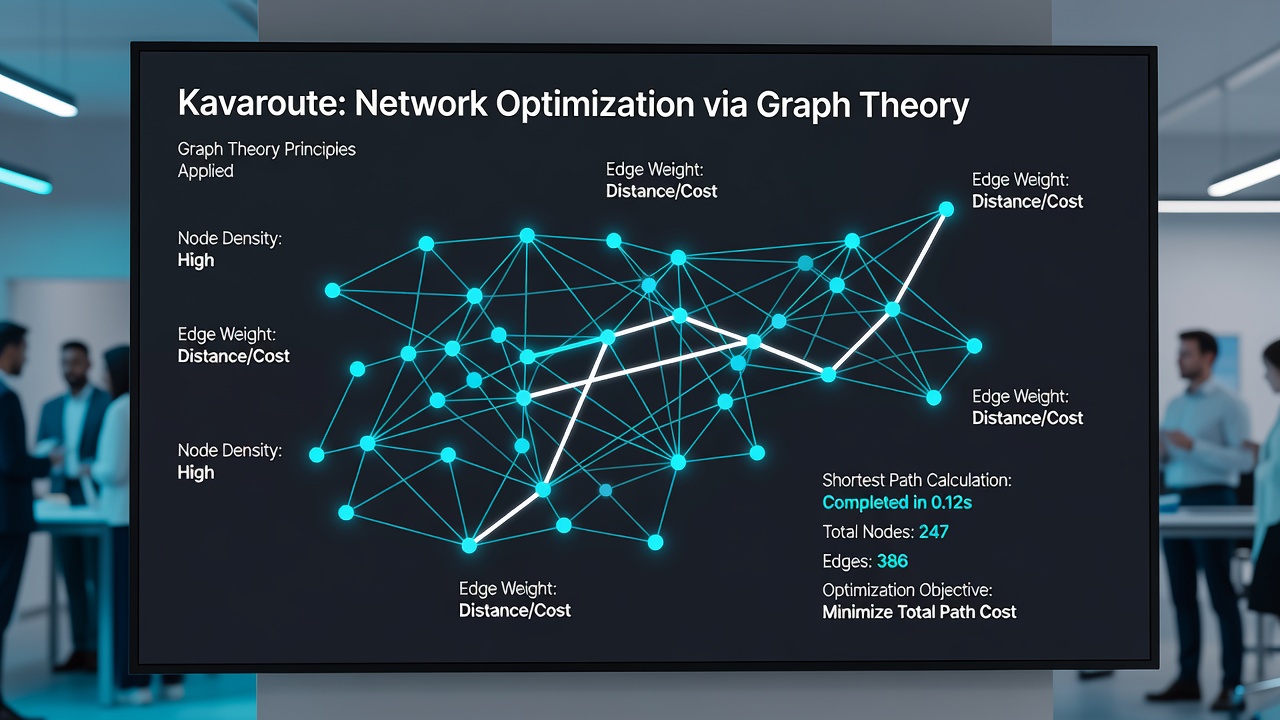 Visualization of shortest path algorithm results overlaid on a Kavaroute network map